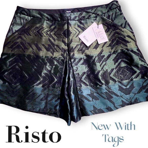 NWT Designer Risto Green/Teal Jacquard Skort Shorts w/ Pockets - Picture 8 of 16